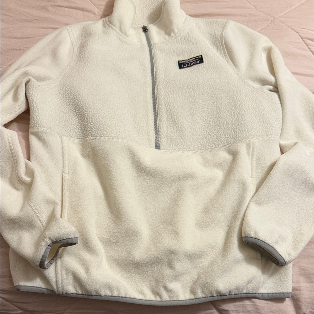 L.L. Bean Ivory Half-Zip Fleece Pullover